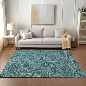 Homeroots 3' Elegant Brown Tan Beige Paisley Washable Indoor Outdoor Area Rug For Stylish Living Spaces 9' X 12' Polyester 579058