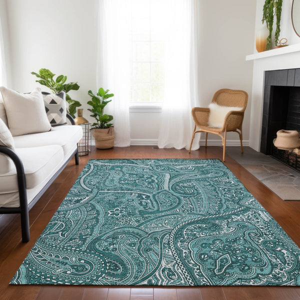 Homeroots 3' Elegant Brown Tan Beige Paisley Washable Indoor Outdoor Area Rug For Stylish Living Spaces 9' X 12' Polyester 579058