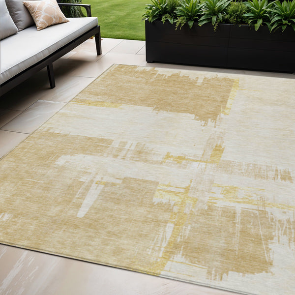 Homeroots 3' Beige Gold And Tan Abstract Washable Area Rug - Versatile Indoor Outdoor Decor For Any Space 5' X 8' Polyester 579061
