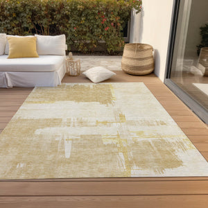 Homeroots 3' Beige Gold And Tan Abstract Washable Area Rug - Versatile Indoor Outdoor Decor For Any Space 5' X 8' Polyester 579061