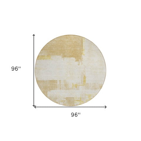Homeroots 3' Beige Gold And Tan Abstract Washable Area Rug - Versatile Indoor Outdoor Decor For Any Space 8' Round Polyester 579062