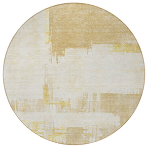 Homeroots 3' Beige Gold And Tan Abstract Washable Area Rug - Versatile Indoor Outdoor Decor For Any Space 8' Round Polyester 579062