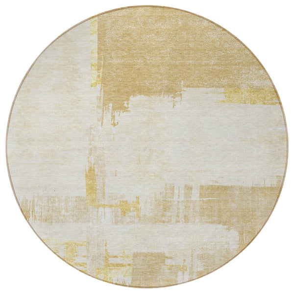 Homeroots 3' Beige Gold And Tan Abstract Washable Area Rug - Versatile Indoor Outdoor Decor For Any Space 8' Round Polyester 579062