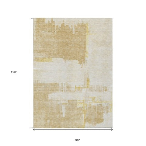 Homeroots 3' Beige Gold And Tan Abstract Washable Area Rug - Versatile Indoor Outdoor Decor For Any Space 8' X 10' Polyester 579063