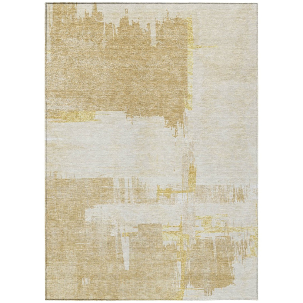 HomeRoots 9' Beige Gold and Tan Abstract Area Rug – Durable, Washable, Stain-Resistant for Indoor and Outdoor Use 9' X 12' 579064