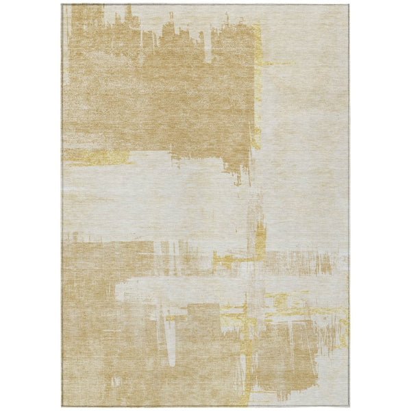 HomeRoots 5' Versatile Beige Gold Tan Abstract Washable Area Rug for Indoor Outdoor High-Traffic Spaces 10' X 14' 579065