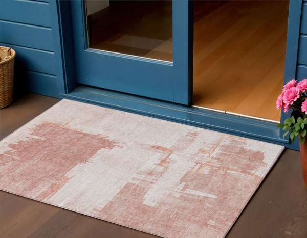 Homeroots 3' Beige Gold And Tan Abstract Washable Area Rug - Versatile Indoor Outdoor Decor For Any Space 3' X 5' Polyester 579066