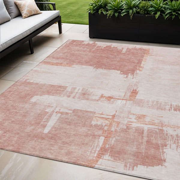 Homeroots 3' Beige Gold And Tan Abstract Washable Area Rug - Versatile Indoor Outdoor Decor For Any Space 5' X 8' Polyester 579067