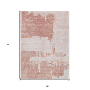 Homeroots 3' Beige Gold And Tan Abstract Washable Area Rug - Versatile Indoor Outdoor Decor For Any Space 5' X 8' Polyester 579067