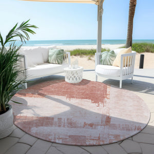 Homeroots 3' Beige Gold And Tan Abstract Washable Area Rug - Versatile Indoor Outdoor Decor For Any Space 8' Round Polyester 579068