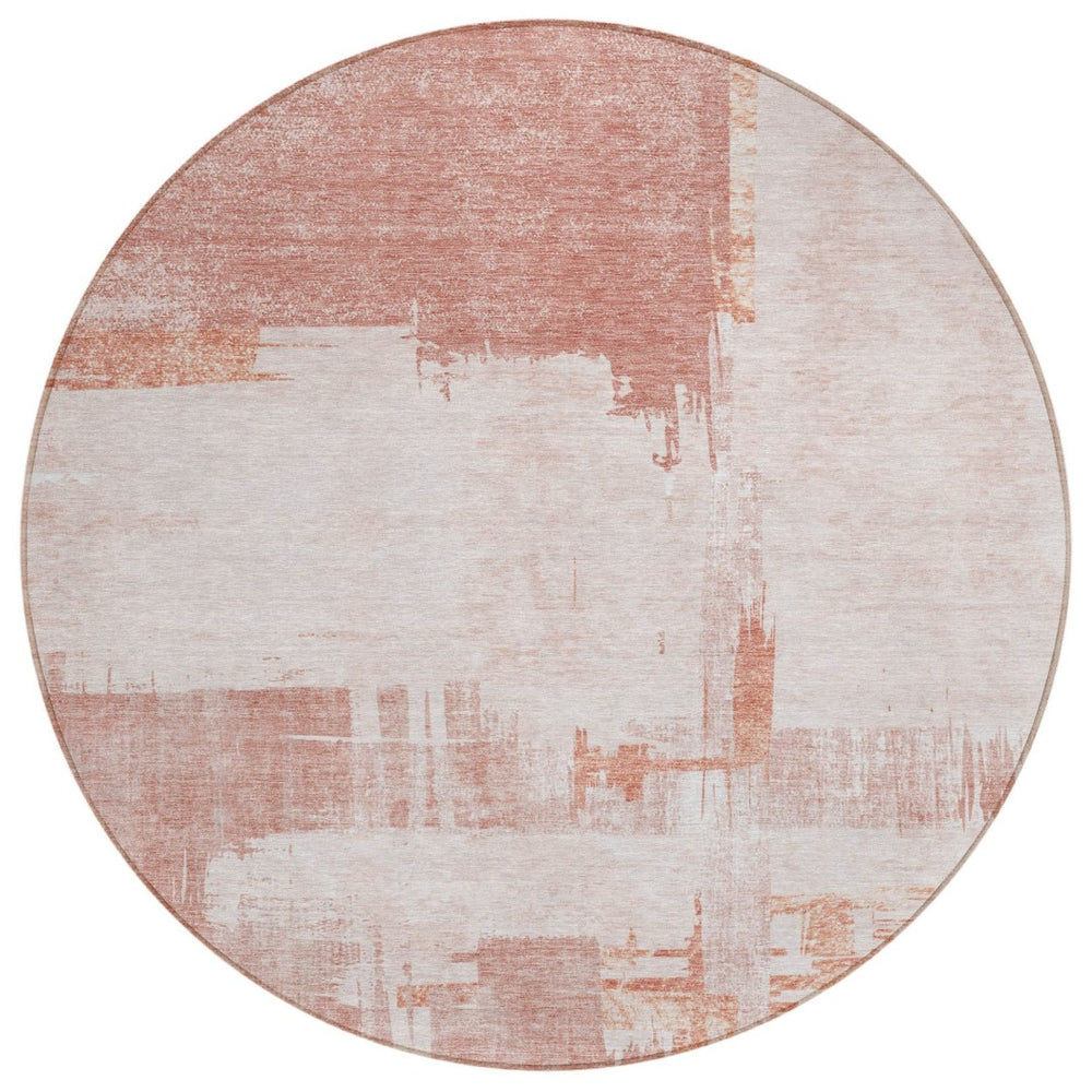 HomeRoots 5' Modern Blush Mauve and Ivory Abstract Area Rug – Stylish, Durable, Washable for Indoor & Outdoor Use 8' Round 579068