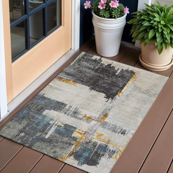 Homeroots 3' Beige Gold And Tan Abstract Washable Area Rug - Versatile Indoor Outdoor Decor For Any Space 3' X 5' Polyester 579072