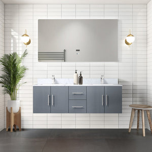 English Elm Dark Grey 60in Double Bath Vanity with Carrara Marble Top, Soft-Close Storage, Chrome Faucet Set B2731P258666