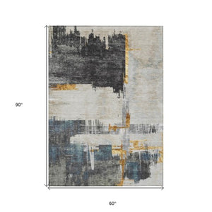 Homeroots 3' Beige Gold And Tan Abstract Washable Area Rug - Versatile Indoor Outdoor Decor For Any Space 5' X 8' Polyester 579073
