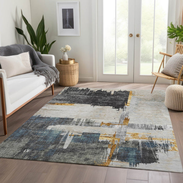 Homeroots 3' Beige Gold And Tan Abstract Washable Area Rug - Versatile Indoor Outdoor Decor For Any Space 5' X 8' Polyester 579073