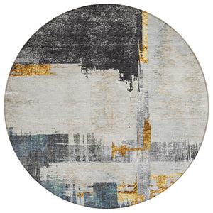 HomeRoots 5' Charcoal Gray and Tan Abstract Area Rug - Stylish, Washable, Durable for Indoor and Outdoor Use 8' Round 579074