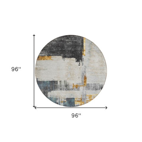 Homeroots 3' Beige Gold And Tan Abstract Washable Area Rug - Versatile Indoor Outdoor Decor For Any Space 8' Round Polyester 579074
