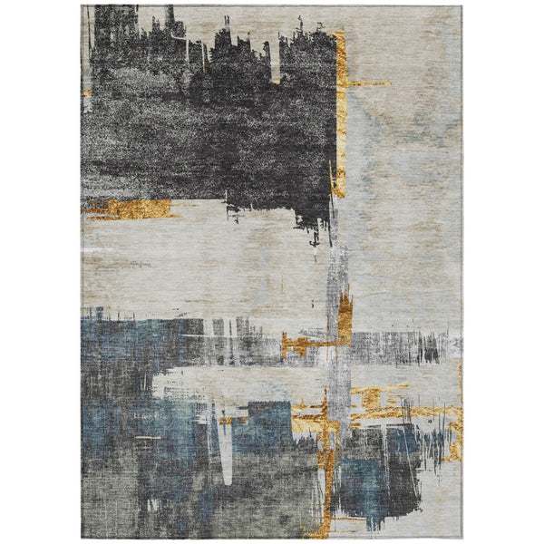 HomeRoots 5' Charcoal Gray and Tan Abstract Area Rug - Stylish, Washable, Durable for Indoor and Outdoor Use 8' X 10' 579075