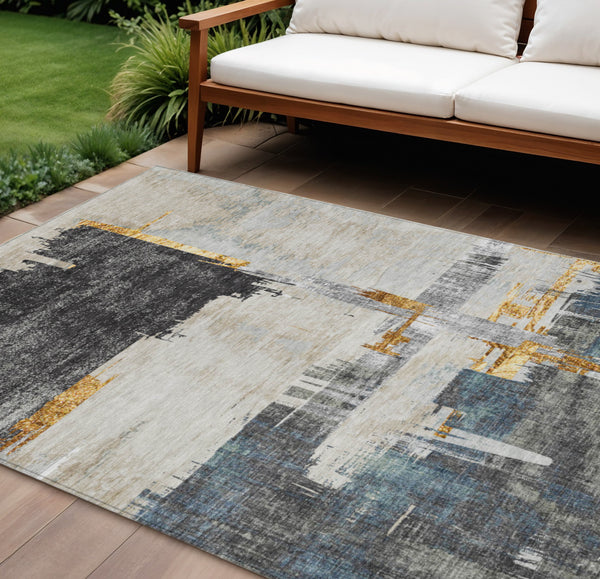 Homeroots 3' Beige Gold And Tan Abstract Washable Area Rug - Versatile Indoor Outdoor Decor For Any Space 9' X 12' Polyester 579076
