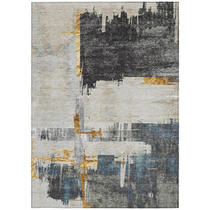 Homeroots 3' Beige Gold And Tan Abstract Washable Area Rug - Versatile Indoor Outdoor Decor For Any Space 10' X 14' Polyester 579077