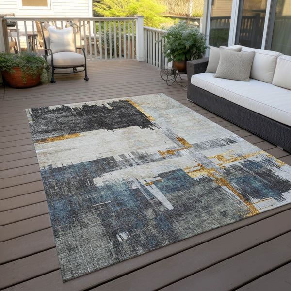 Homeroots 3' Beige Gold And Tan Abstract Washable Area Rug - Versatile Indoor Outdoor Decor For Any Space 10' X 14' Polyester 579077
