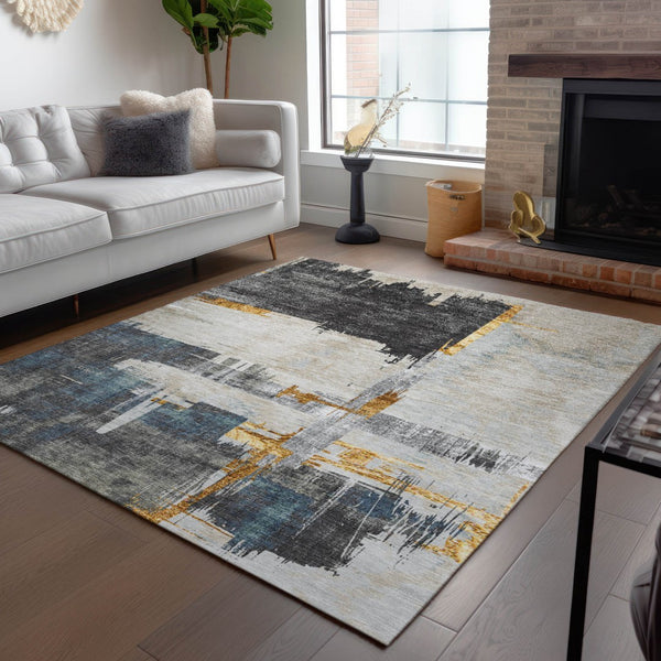Homeroots 3' Beige Gold And Tan Abstract Washable Area Rug - Versatile Indoor Outdoor Decor For Any Space 10' X 14' Polyester 579077