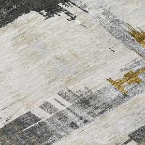 Homeroots 3' Beige Gold And Tan Abstract Washable Area Rug - Versatile Indoor Outdoor Decor For Any Space 3' X 5' Polyester 579078