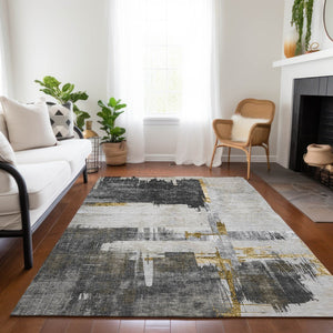 Homeroots 3' Beige Gold And Tan Abstract Washable Area Rug - Versatile Indoor Outdoor Decor For Any Space 3' X 5' Polyester 579078