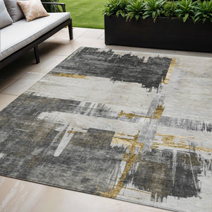 Homeroots 3' Beige Gold And Tan Abstract Washable Area Rug - Versatile Indoor Outdoor Decor For Any Space 5' X 8' Polyester 579079