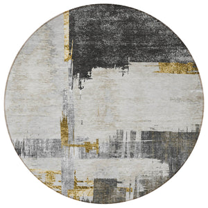 Homeroots 3' Beige Gold And Tan Abstract Washable Area Rug - Versatile Indoor Outdoor Decor For Any Space 8' Round Polyester 579080