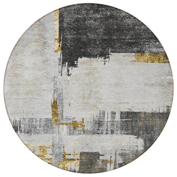 Homeroots 3' Beige Gold And Tan Abstract Washable Area Rug - Versatile Indoor Outdoor Decor For Any Space 8' Round Polyester 579080
