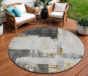 Homeroots 3' Beige Gold And Tan Abstract Washable Area Rug - Versatile Indoor Outdoor Decor For Any Space 8' Round Polyester 579080