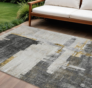 Homeroots 3' Beige Gold And Tan Abstract Washable Area Rug - Versatile Indoor Outdoor Decor For Any Space 8' X 10' Polyester 579081