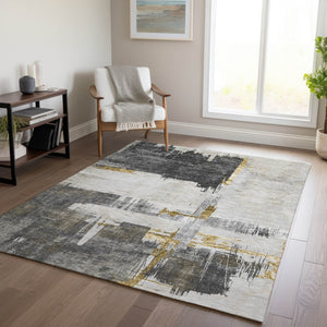 Homeroots 3' Beige Gold And Tan Abstract Washable Area Rug - Versatile Indoor Outdoor Decor For Any Space 8' X 10' Polyester 579081