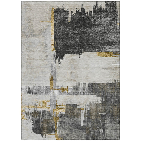 Homeroots 3' Beige Gold And Tan Abstract Washable Area Rug - Versatile Indoor Outdoor Decor For Any Space 9' X 12' Polyester 579082