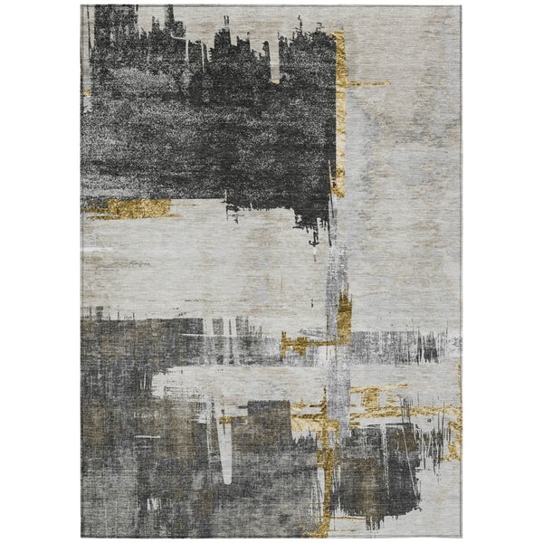 HomeRoots 9' Versatile Gray and Tan Abstract Area Rug - Stylish, Washable, Indoor/Outdoor Solution for Busy Spaces 9' X 12' 579082