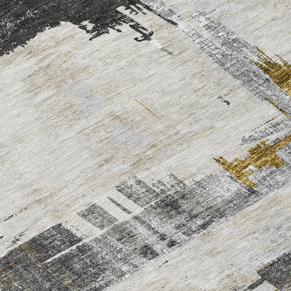Homeroots 3' Beige Gold And Tan Abstract Washable Area Rug - Versatile Indoor Outdoor Decor For Any Space 10' X 14' Polyester 579083