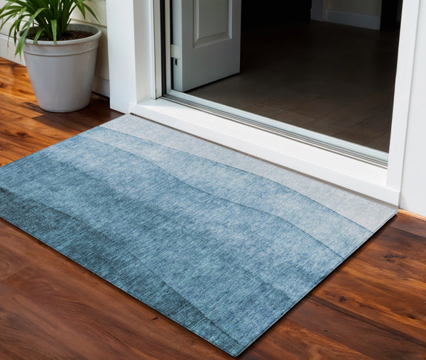 Homeroots 3' Denim Blue And Navy Ombre Washable Area Rug – Perfect For Indoor And Outdoor Living Spaces! 3' X 5' Polyester 579096