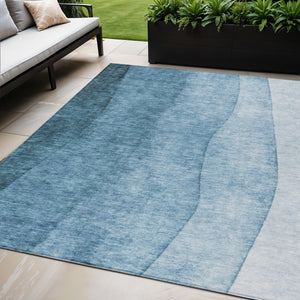 Homeroots 3' Denim Blue And Navy Ombre Washable Area Rug – Perfect For Indoor And Outdoor Living Spaces! 5' X 8' Polyester 579097