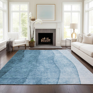 Homeroots 3' Denim Blue And Navy Ombre Washable Area Rug – Perfect For Indoor And Outdoor Living Spaces! 5' X 8' Polyester 579097
