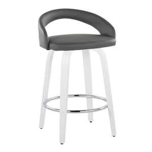English Elm Fixed-height Swivel Counter Stools with Faux Leather Seats and Chrome Footrest Set of 2 B202S01833