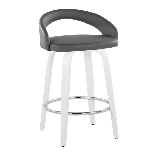 English Elm Fixed-height Swivel Counter Stools with Faux Leather Seats and Chrome Footrest Set of 2 B202S01833