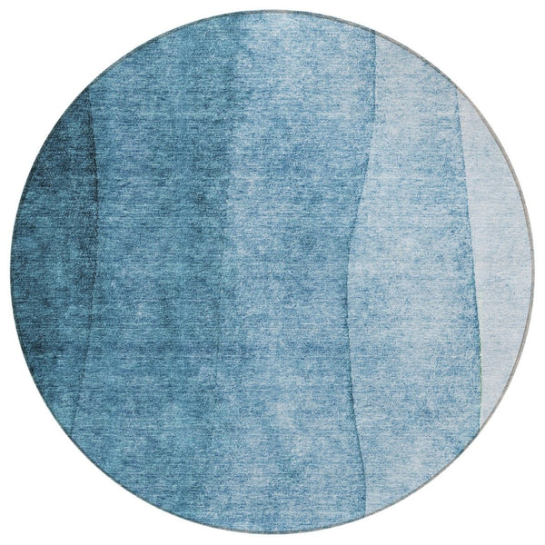 HomeRoots 5' Durable Denim Blue & Navy Ombre Washable Area Rug for Indoor/Outdoor Spaces, Modern Design 8' Round 579098