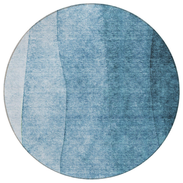 Homeroots 3' Denim Blue And Navy Ombre Washable Area Rug – Perfect For Indoor And Outdoor Living Spaces! 8' Round Polyester 579098