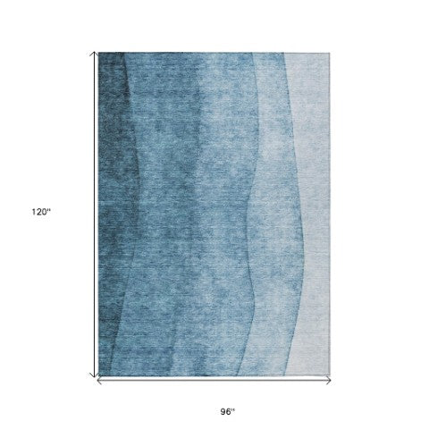 Homeroots 3' Denim Blue And Navy Ombre Washable Area Rug – Perfect For Indoor And Outdoor Living Spaces! 8' X 10' Polyester 579099