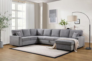 English Elm Samira Chenille Sectional with Chaise Underseat Storage and Pocket Coil Cushions B2749S00263