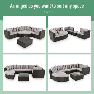 English Elm Go 7 Piece Outdoor Pe Wicker Sectional Set with Steel Frame and Striped Accent Pillows Brown FG201212AAA