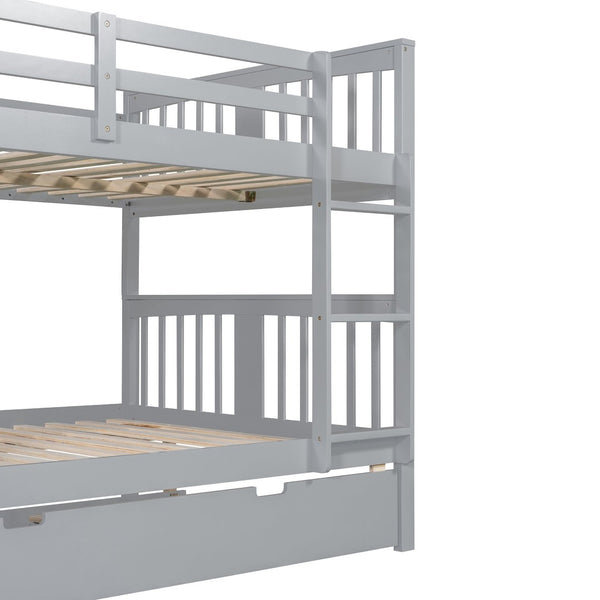 English Elm Full Over Bunk Bed with Twin Trundle Solid Pine Frame Gray Convertible LT100204AAE-1
