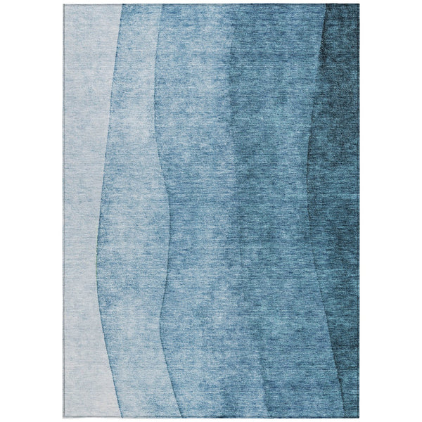 Homeroots 3' Denim Blue And Navy Ombre Washable Area Rug – Perfect For Indoor And Outdoor Living Spaces! 9' X 12' Polyester 579100