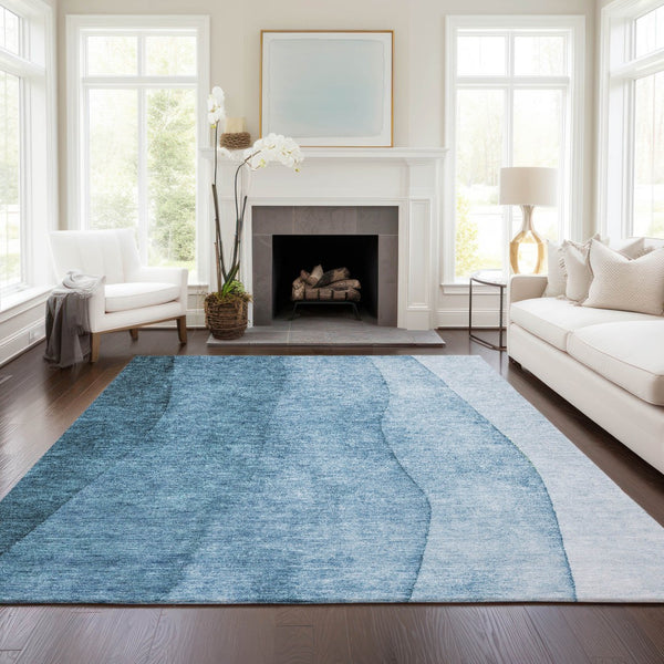 Homeroots 3' Denim Blue And Navy Ombre Washable Area Rug – Perfect For Indoor And Outdoor Living Spaces! 9' X 12' Polyester 579100